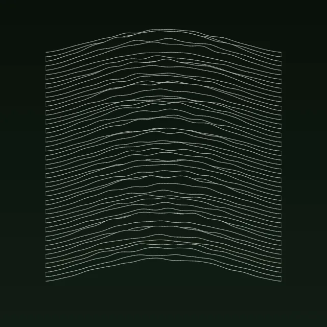 Stacked wavy white lines on a dark ground