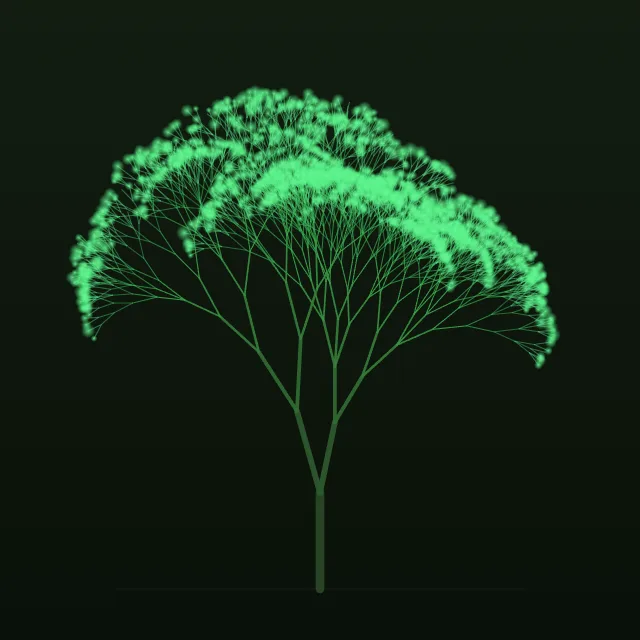 A glowing green branching tree on a dark ground